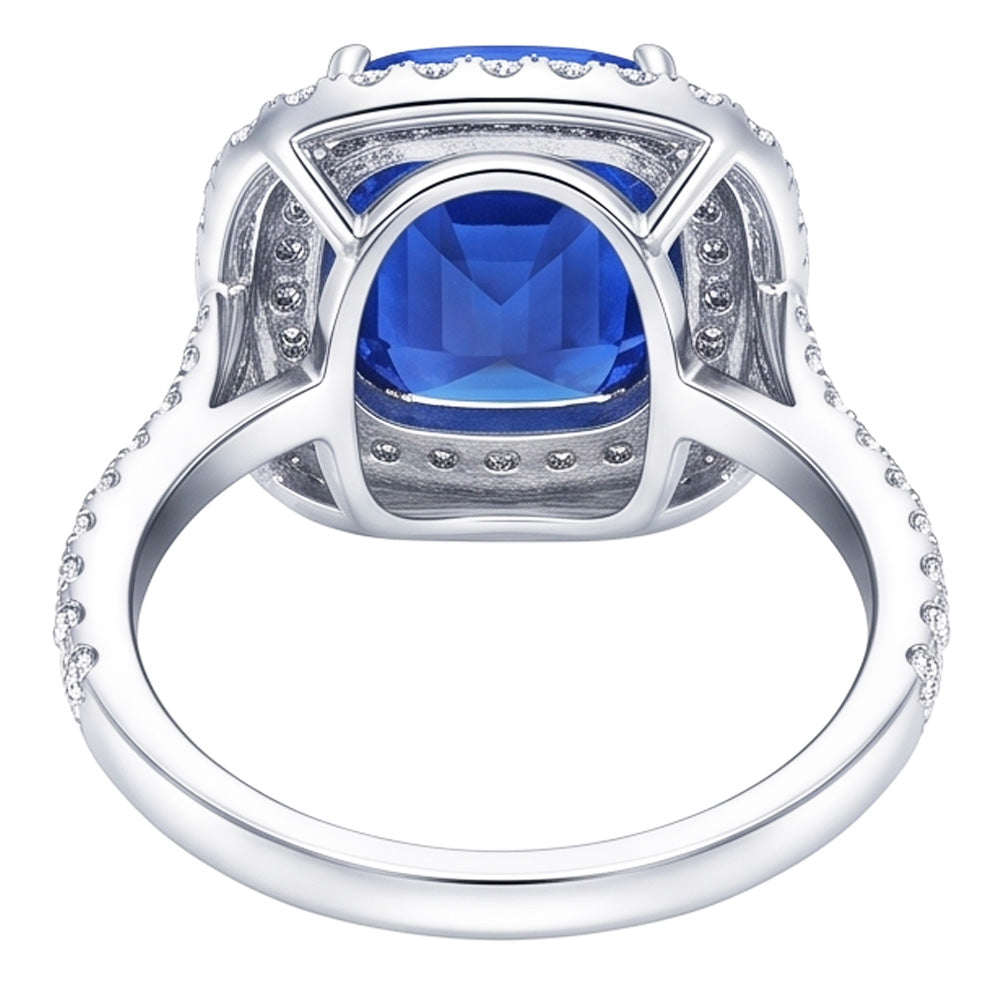 Anello Double Halo Zaffiro Ceylon Ovale 4 Carati Diamond Split Shank