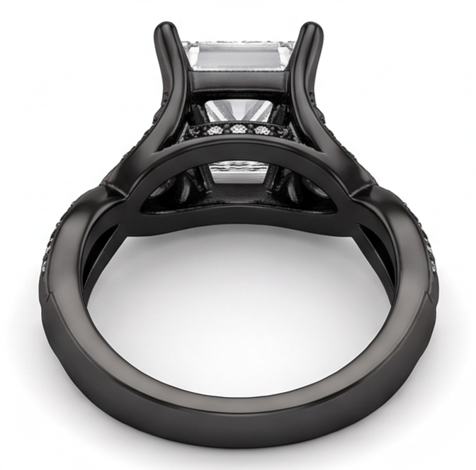 Anello Fantasia Principessa E Genuino Diamante Naturale Autentico ( non creato in laboratorio ) Rotondo Da 2,75 Carati In Oro Nero 14K