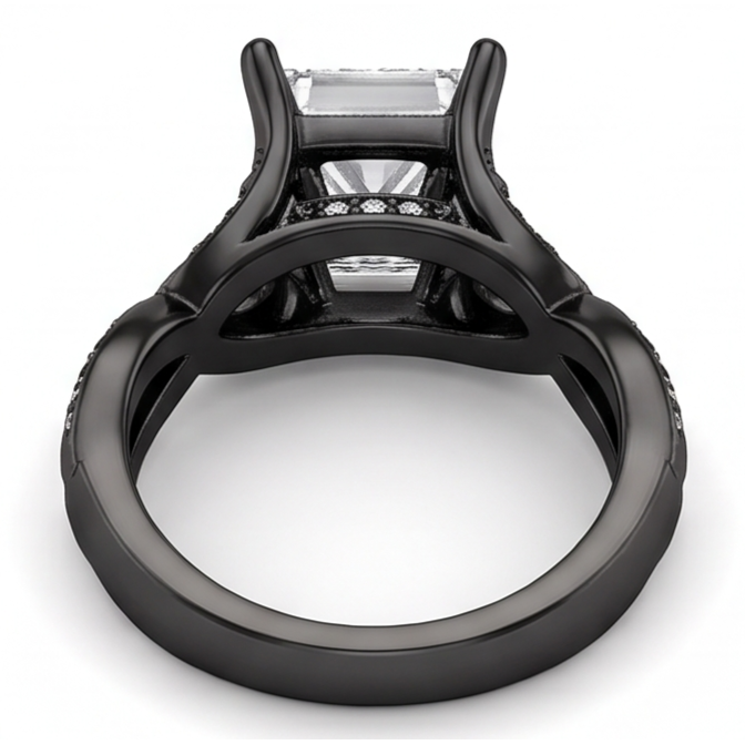 Anello Fantasia Principessa E Genuino Diamante Naturale Autentico ( non creato in laboratorio ) Rotondo Da 2,75 Carati In Oro Nero 14K
