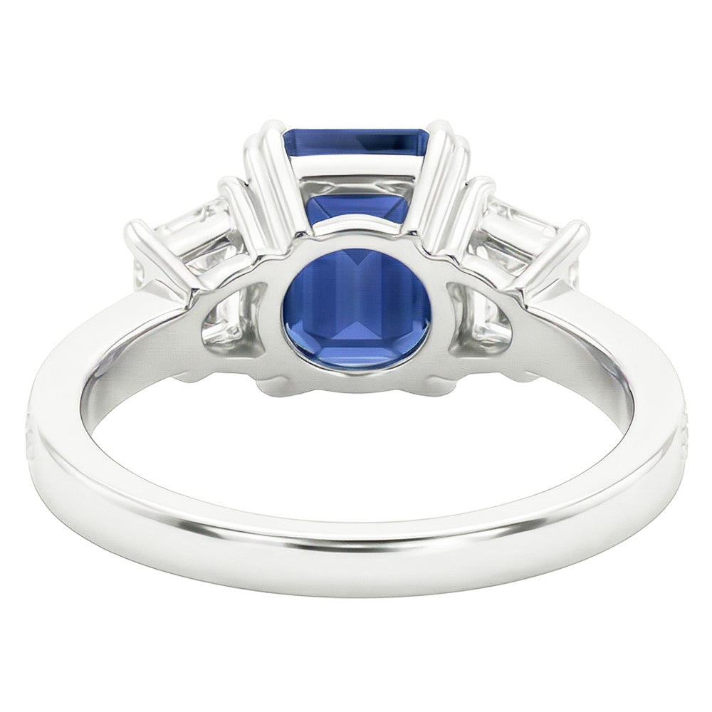 Anello Gemma Smeraldo Zaffiro 4.50 Carati Trapezio & Diamanti Naturali Autentici ( non creati in laboratorio ) Rotondi