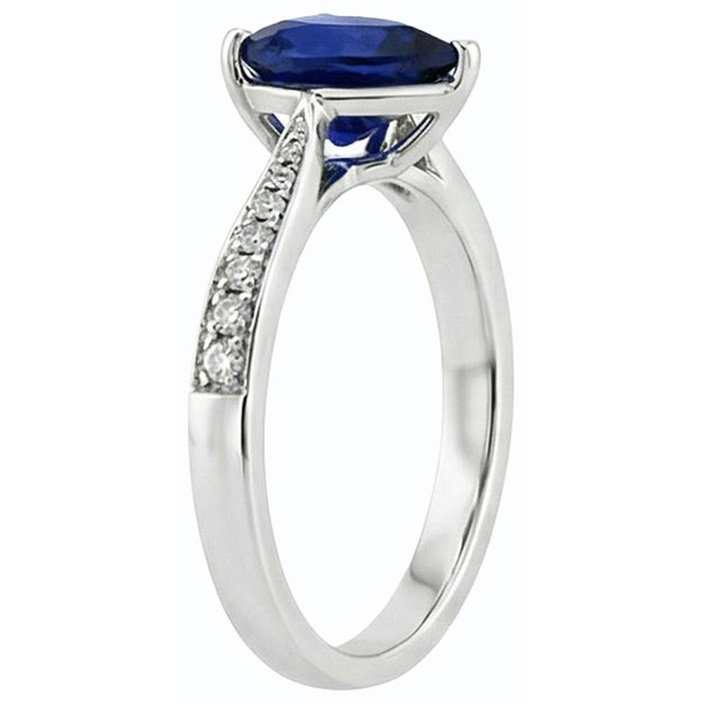 Anello Gioiello 2,50 Carati Pietre Preziose Pera Zaffiro Blu Scuro e Diamanti Naturali Autentici ( non creati in laboratorio )