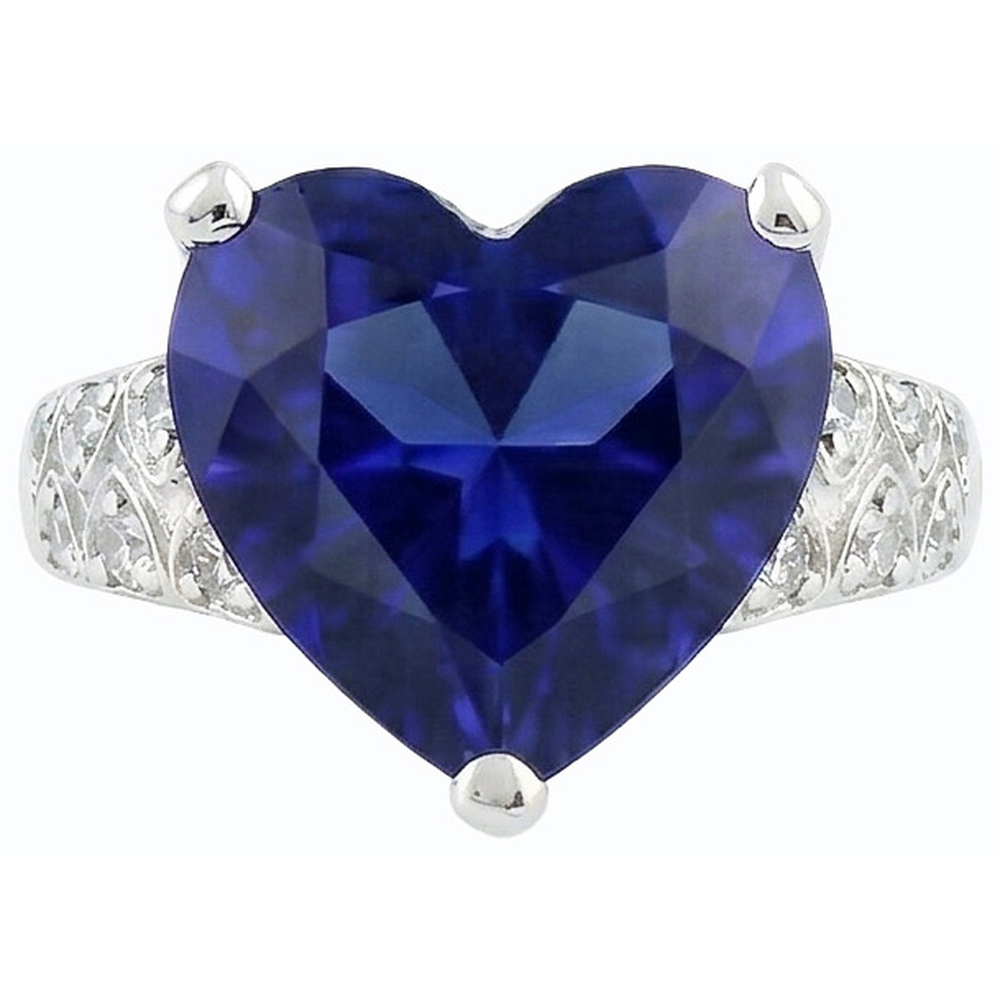 Anello Gioiello Pietre Preziose Cuore Zaffiro Ceylon Con Diamanti Naturali Autentici ( non creati in laboratorio ) 4 Carati