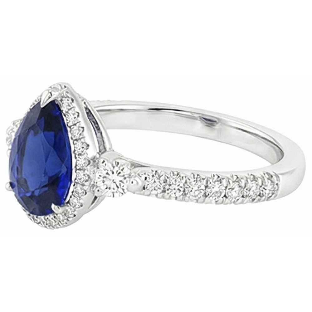 Anello Halo Anniversary con zaffiro Ceylon 5 carati e diamanti in oro bianco 14K