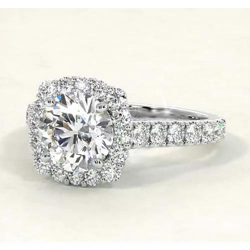 Anello Halo Con Genuino Diamante Stile Vintage 4.50 Carati In Oro Bianco 14K