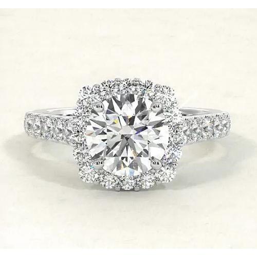 Anello Halo Con Genuino Diamante Stile Vintage 4.50 Carati In Oro Bianco 14K