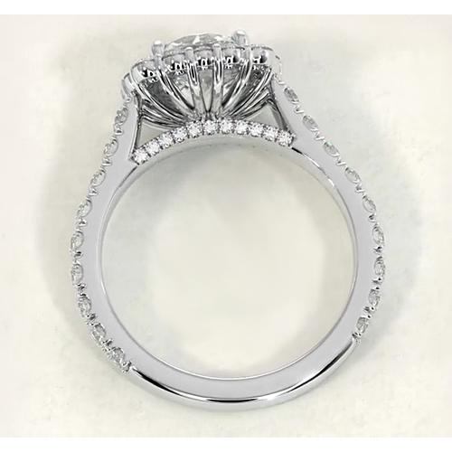 Anello Halo Con Genuino Diamante Stile Vintage 4.50 Carati In Oro Bianco 14K