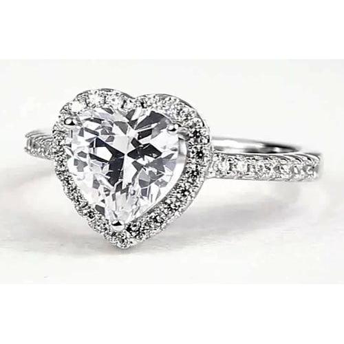 Anello Halo Cuore Vero Diamante 2.40 Carati Oro Bianco