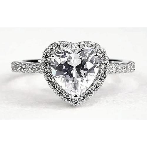 Anello Halo Cuore Vero Diamante 2.40 Carati Oro Bianco