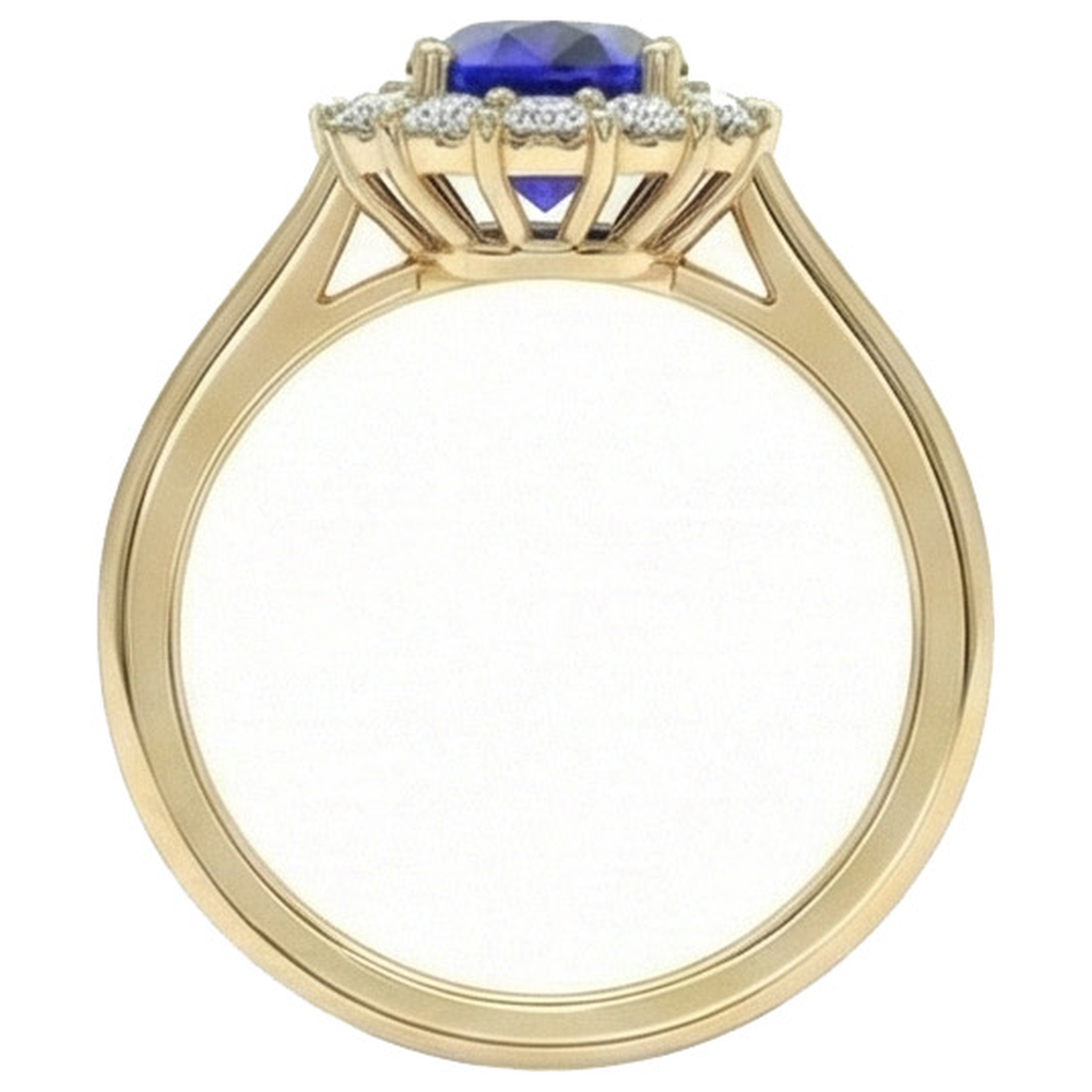 Anello Halo Diamante Oro Giallo Ovale Zaffiro Ceylon 5.25 Carati