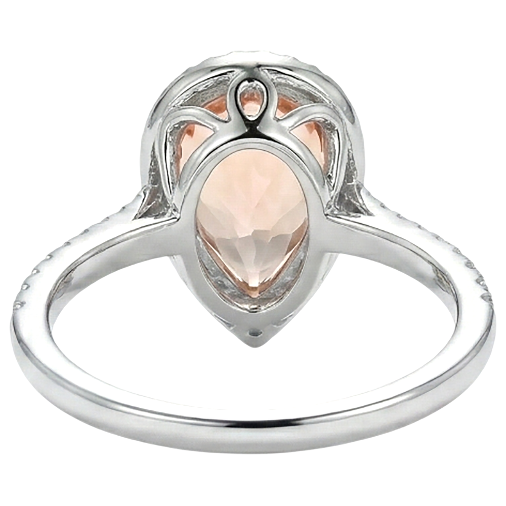 Anello Halo Morganite 10 Ct Con Diamanti Oro Bianco 14K