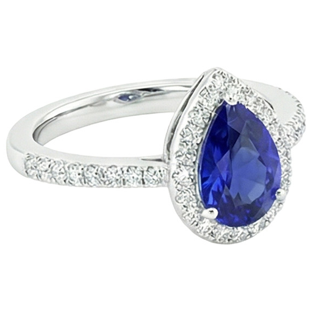 Anello Halo Pera Zaffiro di Ceylon e pavé di diamanti 4.50 carati