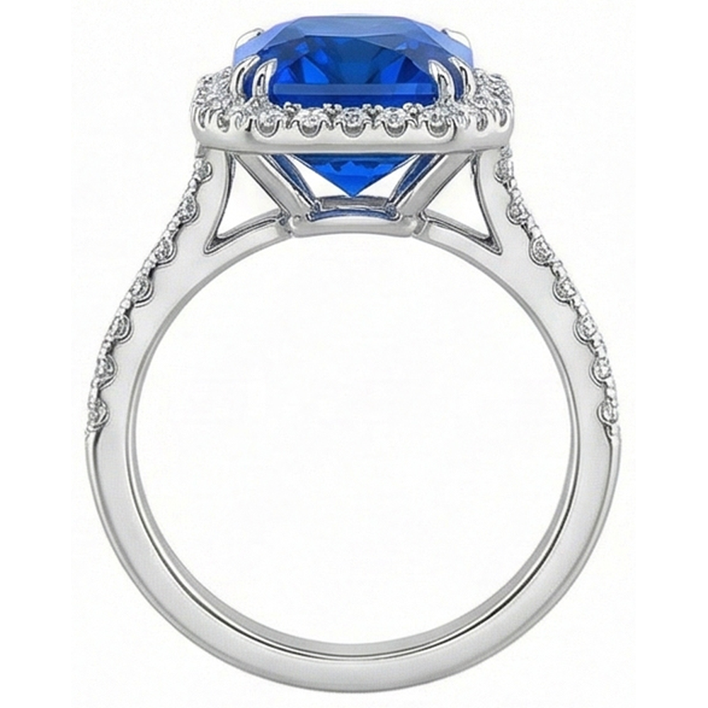 Anello Halo Radiant Zaffiro Doppio Diamante Naturale Autentico ( non creato in laboratorio ) 5.50 Carati