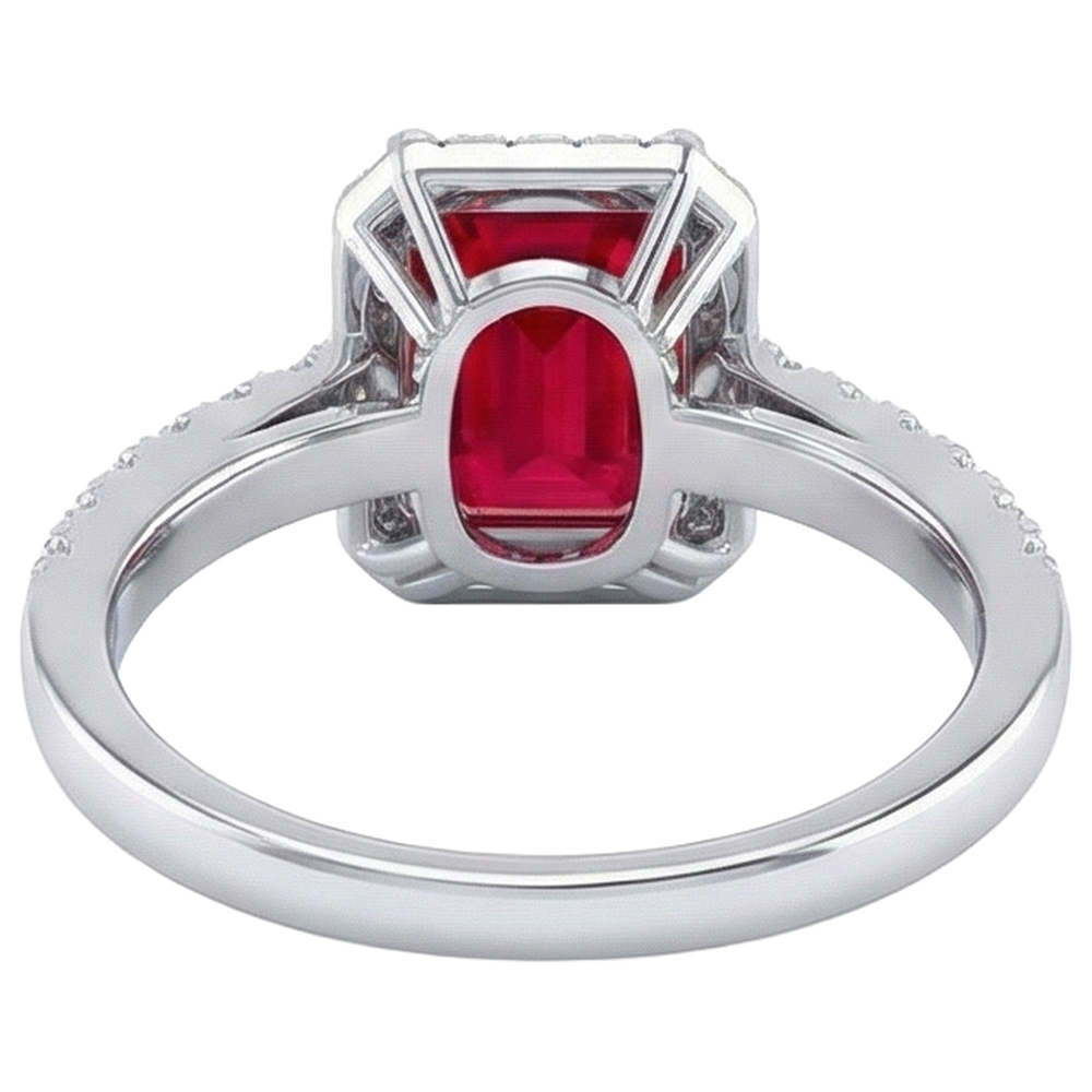 Anello Halo Rosso Rubino Con Diamanti 4.45 Carati Oro Bianco 14K Nuovo