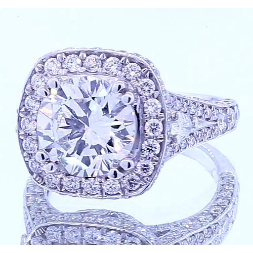Anello Halo Rotondo Con Genuino Diamante Da 4.50 Carati. Oro Bianco 14k