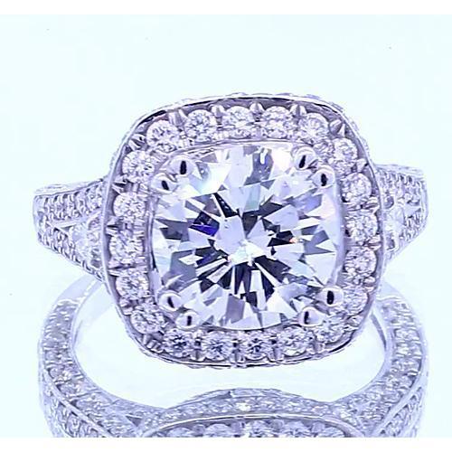 Anello Halo Rotondo Con Genuino Diamante Da 4.50 Carati. Oro Bianco 14k