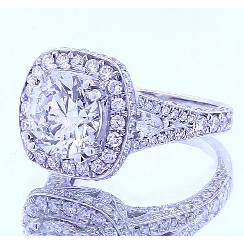Anello Halo Rotondo Con Genuino Diamante Da 4.50 Carati. Oro Bianco 14k