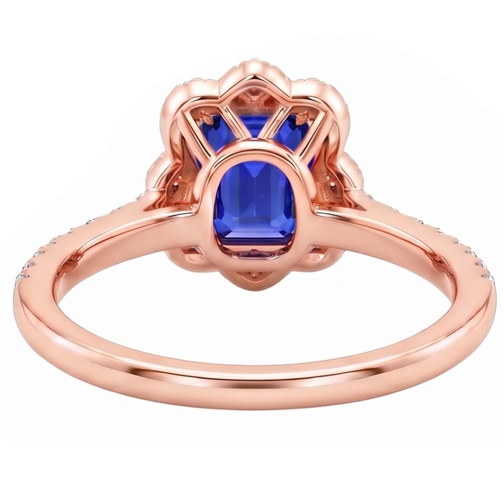 Anello Halo Stile Fiore Smeraldo Blu Zaffiro & Diamante 4.25 Carati