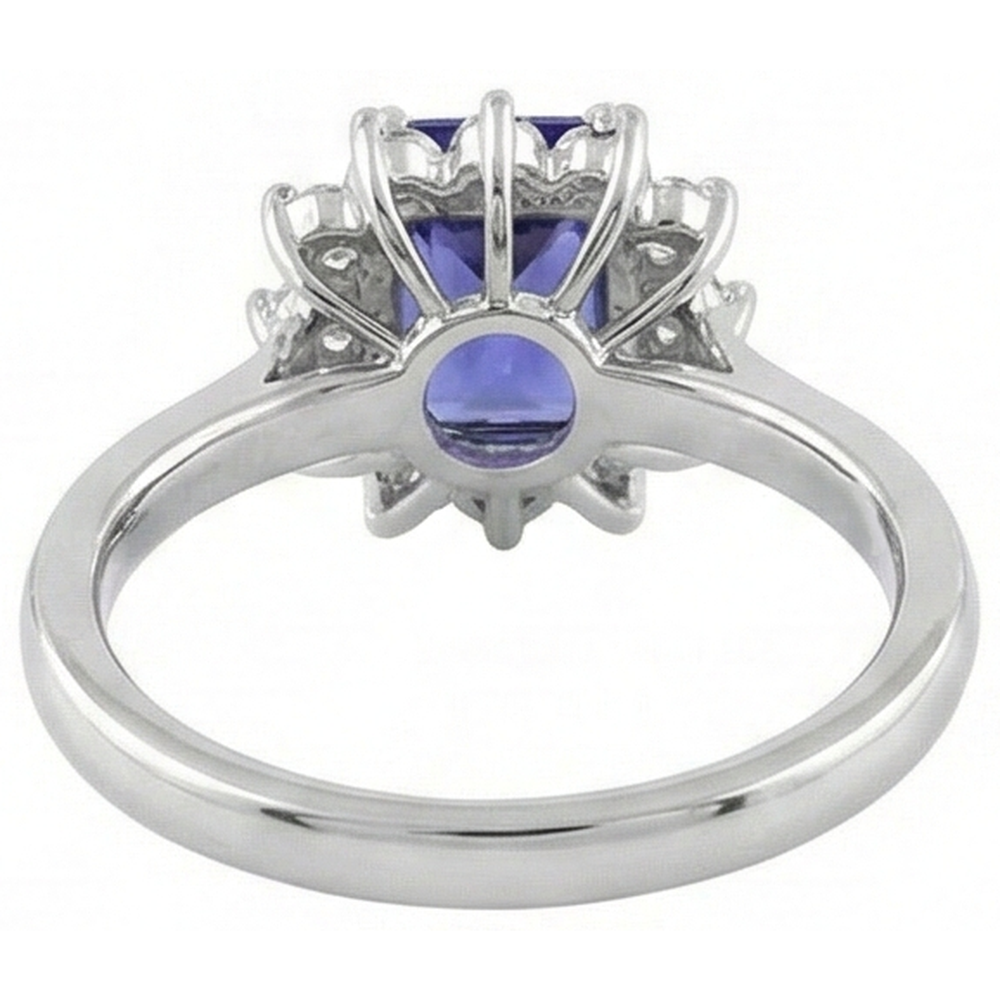 Anello Halo Tanzanite E Diamanti 6.35 Carati Oro Bianco 14K