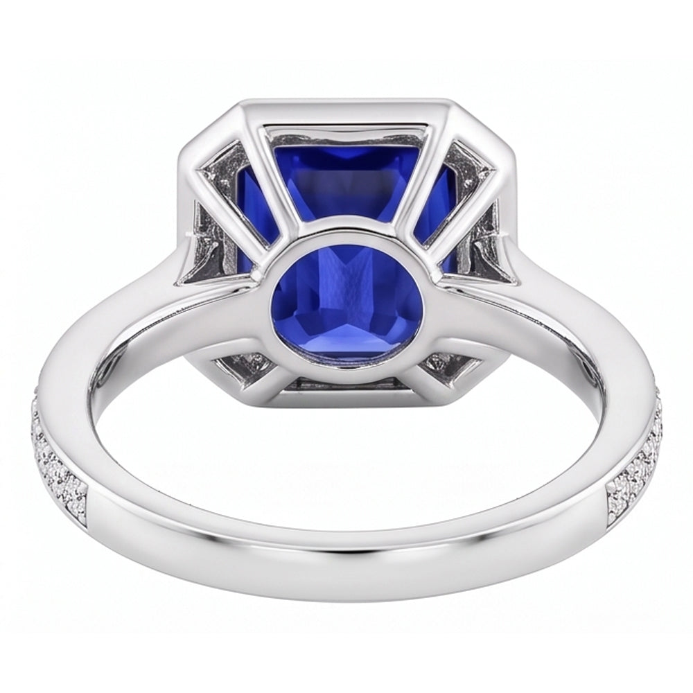 Anello Halo Zaffiro blu smeraldo 5 carati e pietre preziose con diamanti incastonati