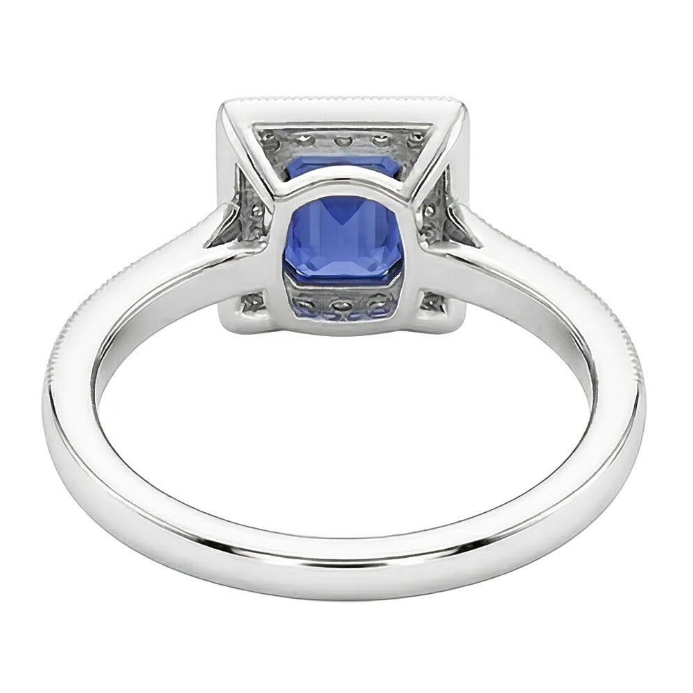 Anello Halo con diamante smeraldo blu zaffiro 3 carati oro bianco 14K
