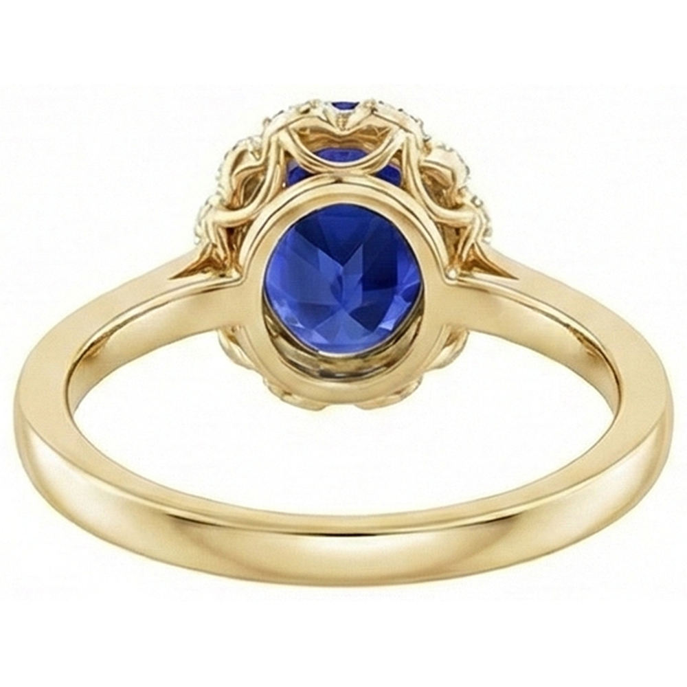 Anello Halo in oro giallo con diamante Zaffiro Ceylon taglio ovale Nuovo 5.50 carati