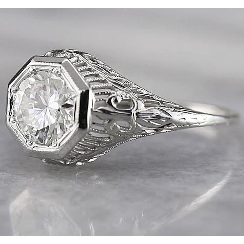 Anello In Filigrana Con Naturale Diamante Rotondo 2 Carati In Oro Bianco 14K
