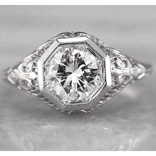 Anello In Filigrana Con Naturale Diamante Rotondo 2 Carati In Oro Bianco 14K