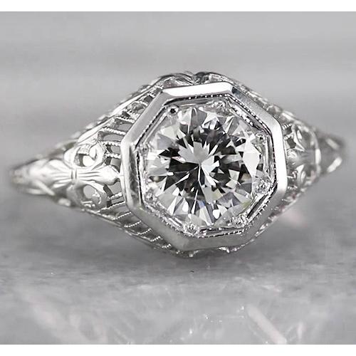 Anello In Filigrana Con Naturale Diamante Rotondo 2 Carati In Oro Bianco 14K