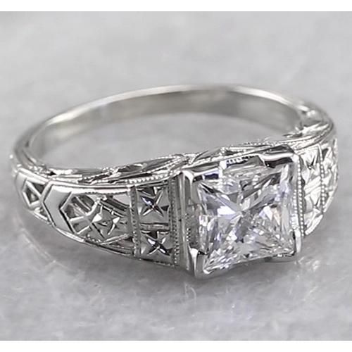 Anello In Filigrana Stile Principessa Con Naturale Diamante In Oro Bianco 1 Carato 14K