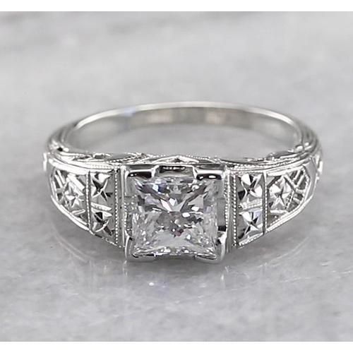 Anello In Filigrana Stile Principessa Con Naturale Diamante In Oro Bianco 1 Carato 14K