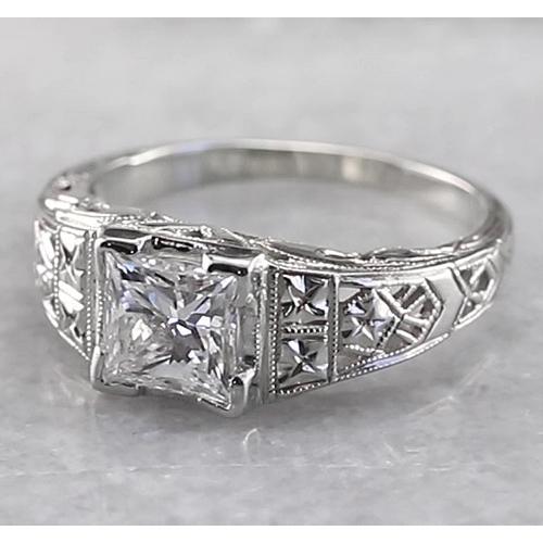 Anello In Filigrana Stile Principessa Con Naturale Diamante In Oro Bianco 1 Carato 14K