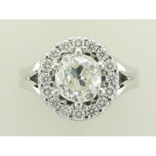 Anello In Oro Bianco 14K Con Genuino Diamanti Taglio Vecchio Minatore 2 Ct. Gioielli Halo Lady