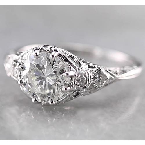 Anello In Stile Antico Con Genuino Diamante Rotondo 2 Carati In Oro Bianco 14K