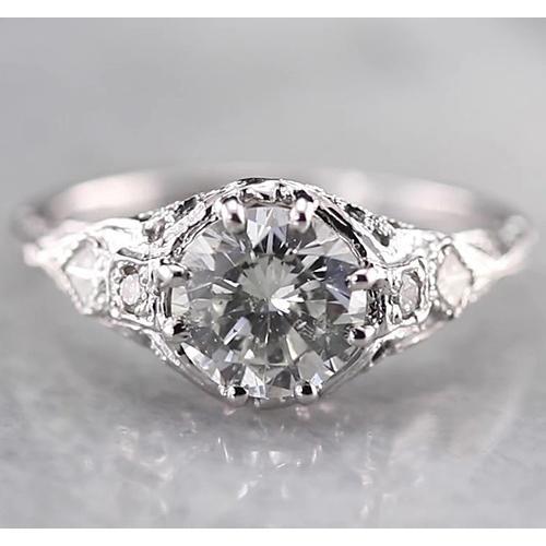 Anello In Stile Antico Con Genuino Diamante Rotondo 2 Carati In Oro Bianco 14K