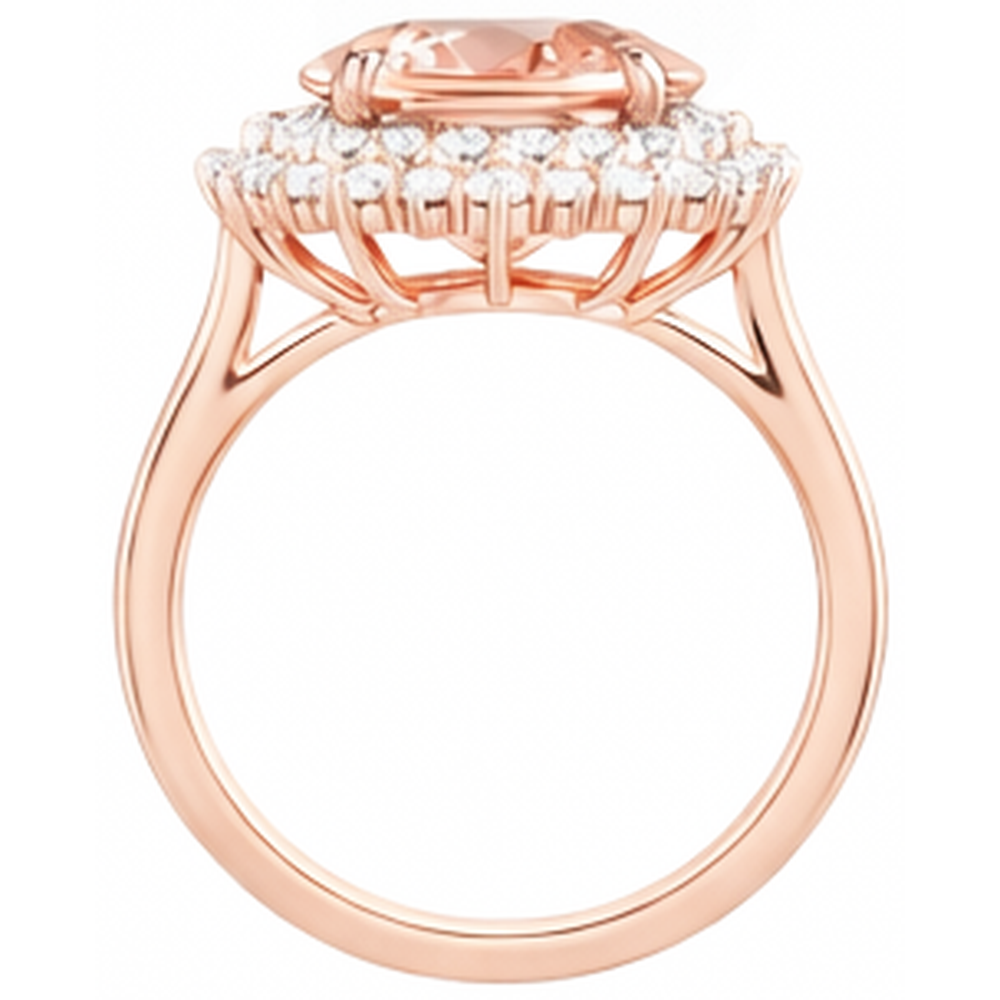 Anello Morganite Ovale E Diamanti Rotondi 14 Ct Oro Rosa 14K