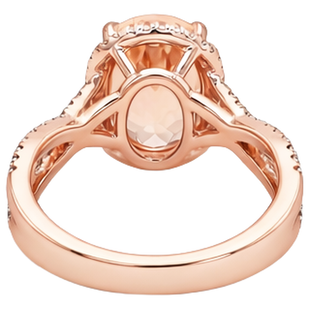 Anello Morganite Ovale E Tondo Da 9.25 Ct Con Diamanti Oro 14K