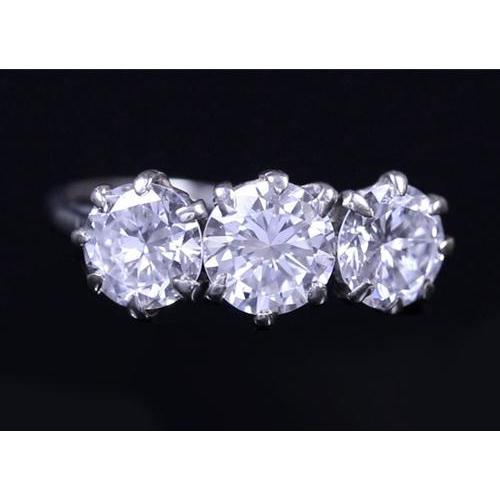 Anello Per Anniversario Con 3 Pietre Di Naturale Diamanti. 2.25 Carati. Set Di Gioielli Con Artiglio
