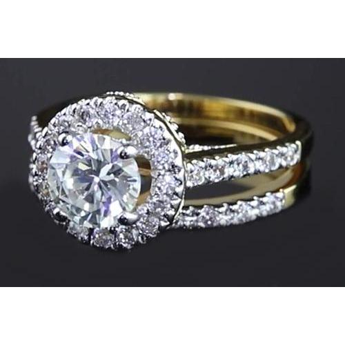 Anello Per Anniversario Con Genuino Diamante Rotondo 3 Carati Con Gambo Diviso Gioielli Halo