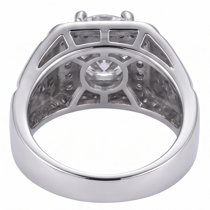 Anello Per Anniversario Da Uomo Con Genuino Diamante Rotondo Da 2 Carati. Oro Bianco 14K