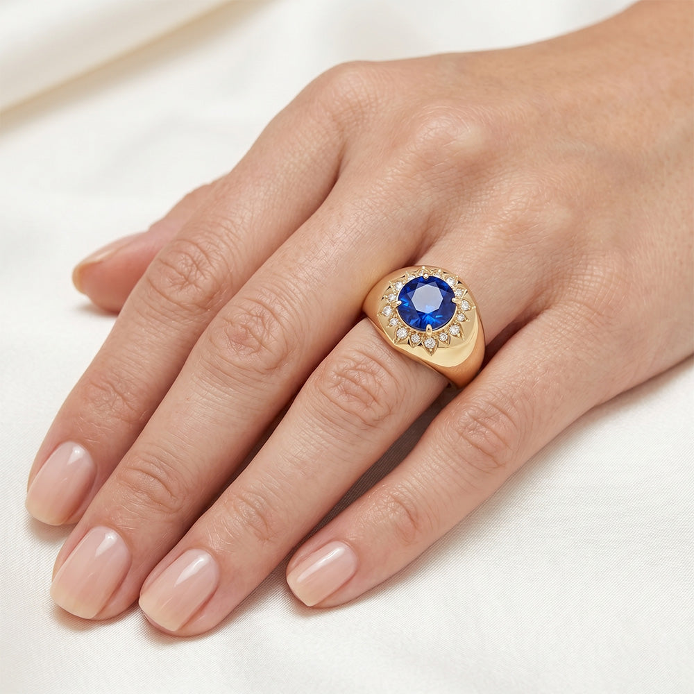 Anello Pietra Colorata Oro 14 Carati Giallo con Zaffiro Blu