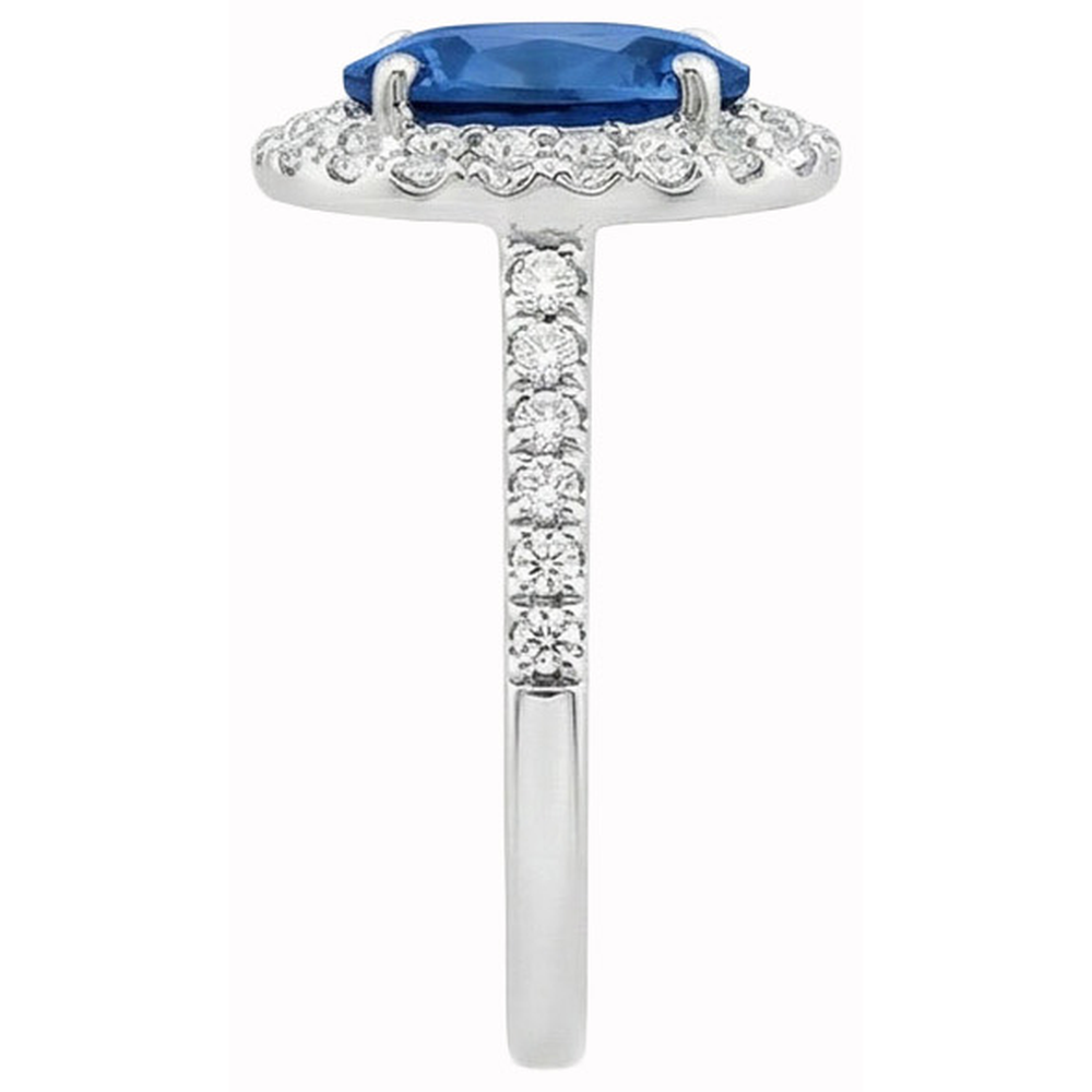 Anello Polo con zaffiro 3,70 carati e diamanti in oro bianco 14K