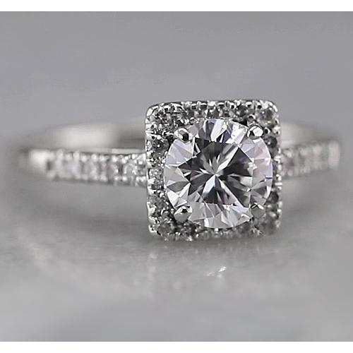Anello Quadrato Accentato Con Vero Diamante Halo 1.50 Carati In Oro Bianco