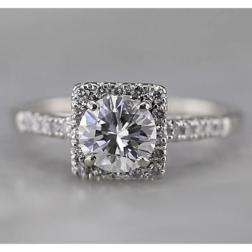Anello Quadrato Accentato Con Vero Diamante Halo 1.50 Carati In Oro Bianco