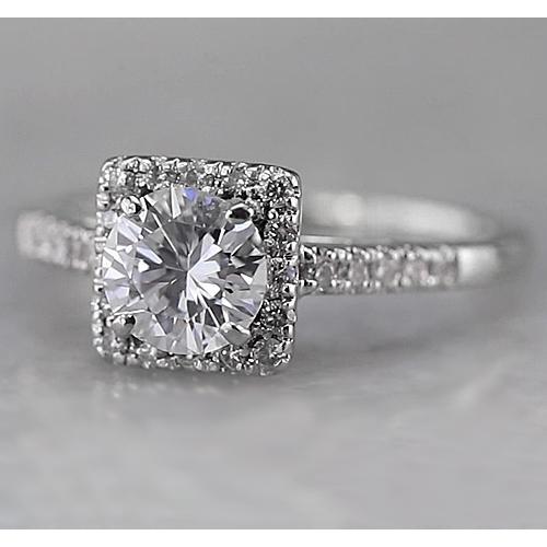 Anello Quadrato Accentato Con Vero Diamante Halo 1.50 Carati In Oro Bianco