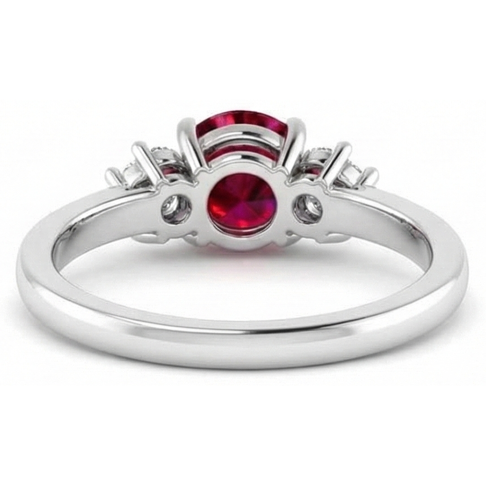 Anello Rosso Rubino Rotondo Pietra E Diamanti 1.50 Carati
