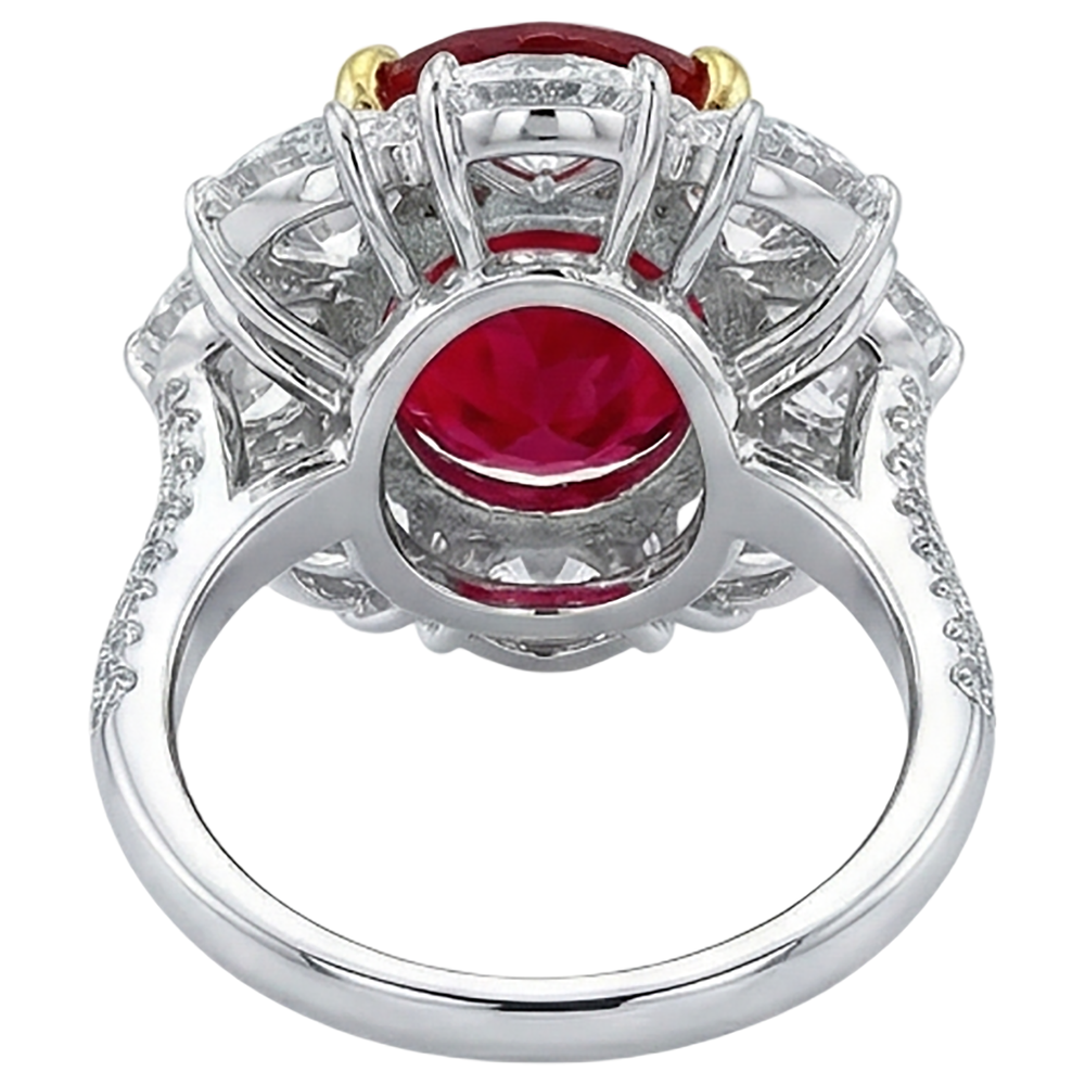 Anello Rosso Rubino Taglio Ovale Con Diamanti Rotondi 4.50 Carati Oro 14K