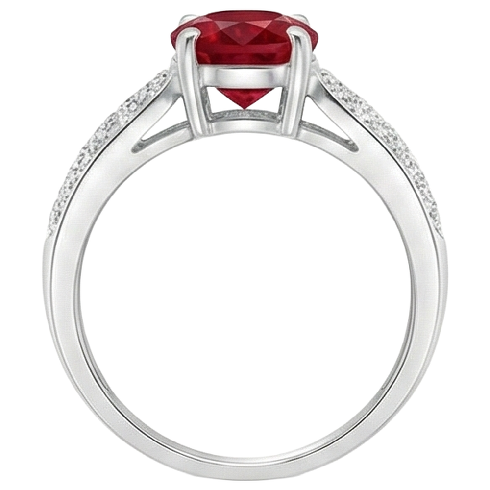 Anello Rubino Con Diamanti 4.80 Carati Oro Bianco 14K