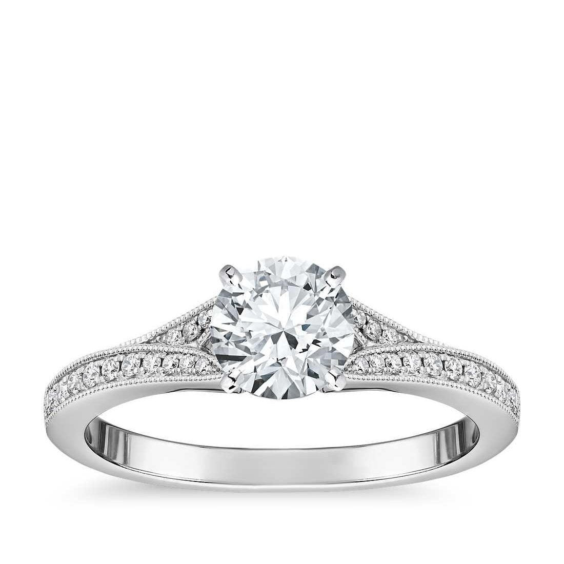 Anello Solitario A Taglio Rotondo Da 2.30 Ct Con Genuino Diamanti In Rilievo. Oro Bianco 14K