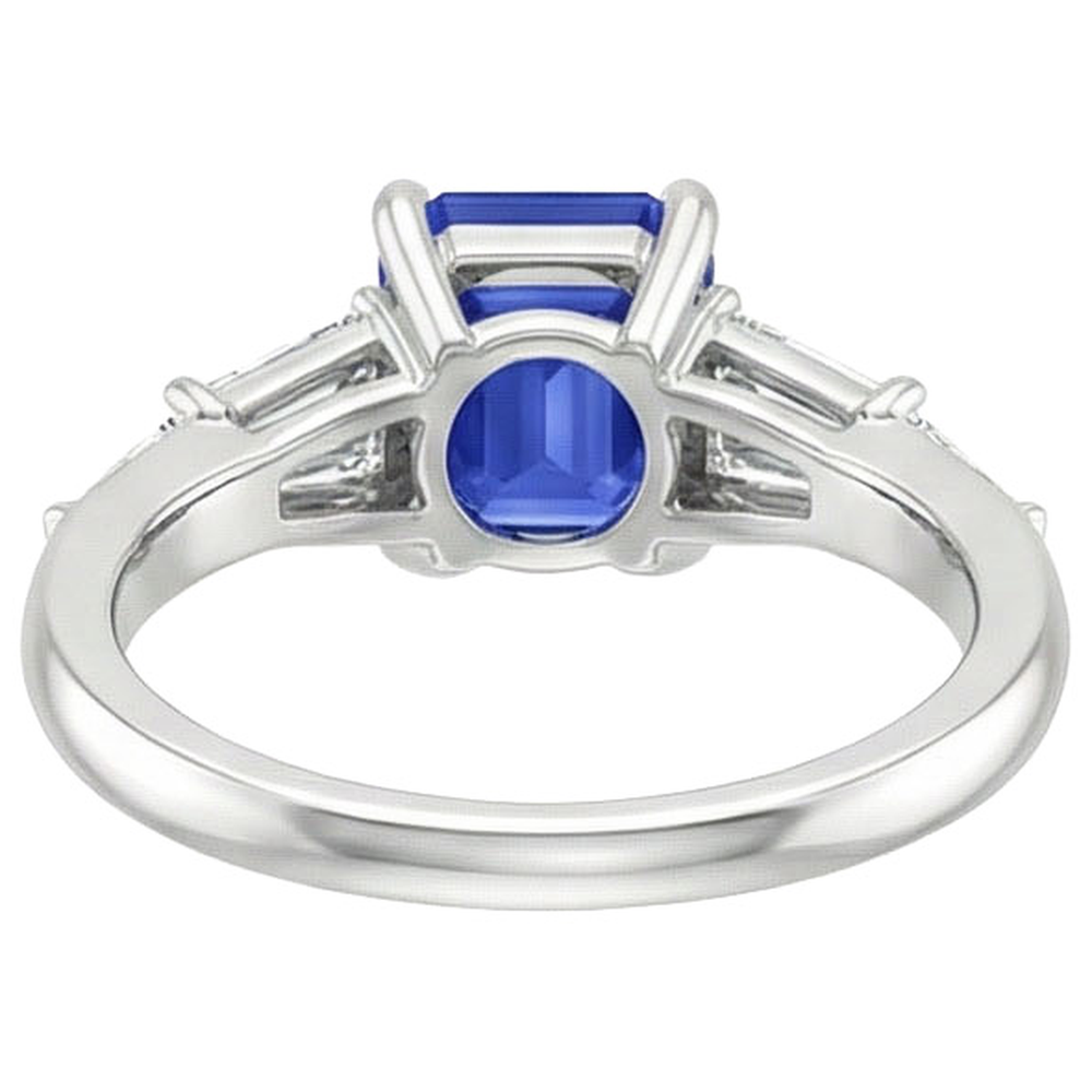 Anello Solitario Accenti Baguette & Smeraldo Zaffiro Ceylon 4 Carati