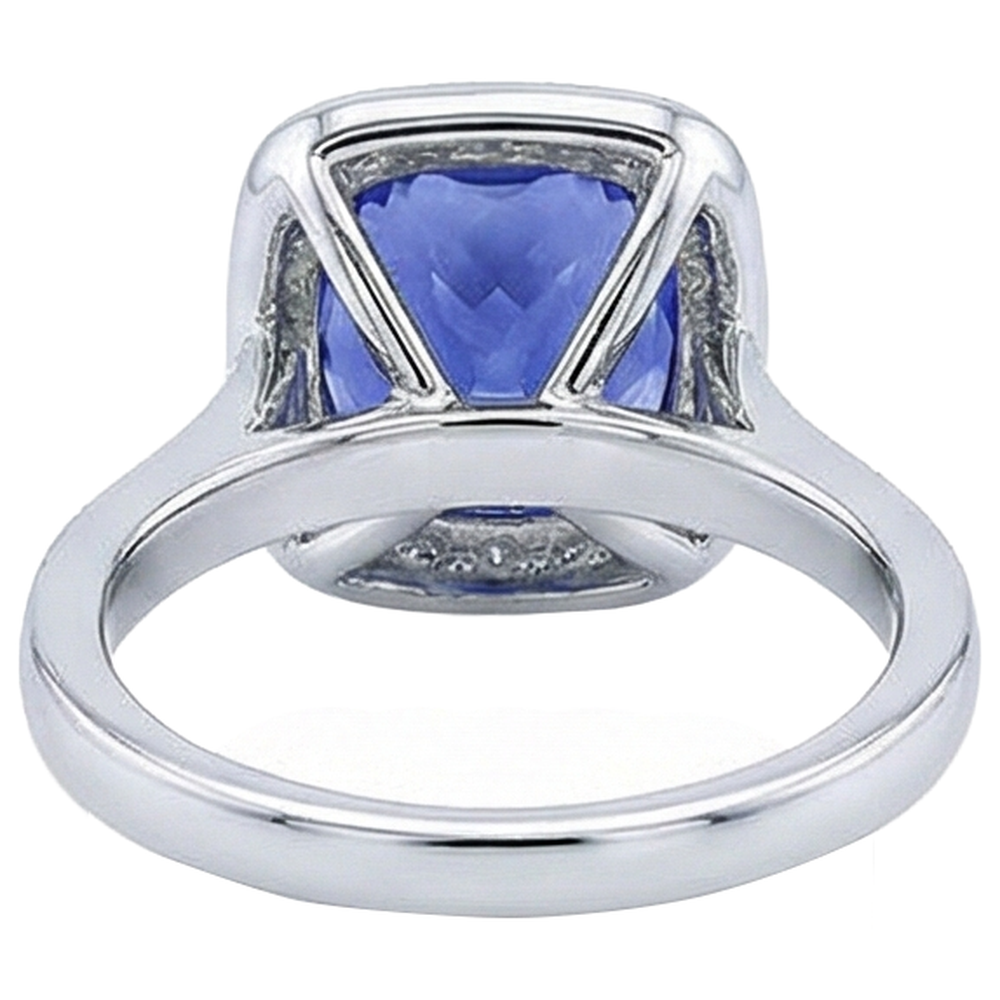 Anello Solitario Con Accento Tanzanite 18 Ct Con Diamanti Oro Bianco